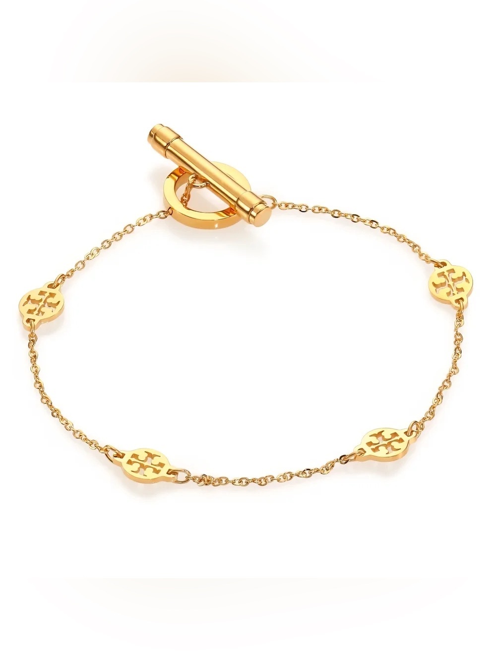 TORY BURCH Logo Station Toggle Chain Bracelet in 18k Gold Plate